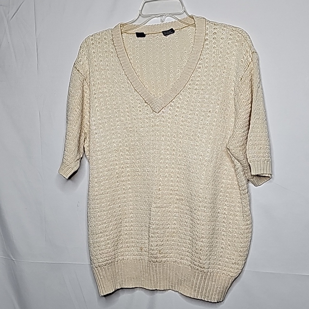 EMS Pour 1' homme cream vneck knit short sleeve sweater sz Large